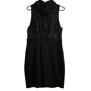 Taylor Women's Sleeveless Silk Blend Dress,‎ Blue Black Floral Size 14